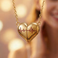 Heart ECG Pulse Pendant Necklace Gold Or Steel Cable Chain view 4