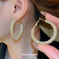 Black Crystal Twisted Gold Tone Hoop Earrings Statement Jewelry view 2