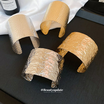 Three Wide Embossed Or Crumpled Open Cuffs In Gold Or Silver Tone