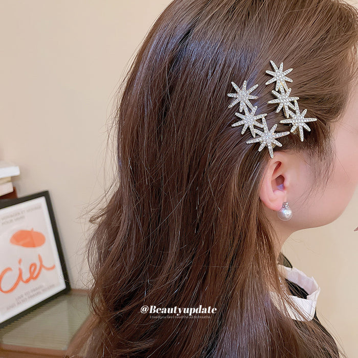 Gold Rhinestone Eight-Point Star Duckbill Hair Clip