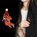 Red Gold Tone Goldfish Enamel Pearl Look Metal Brooch Pin view 3