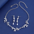 Black Silver Tone Crystal Leaf Vine Crystal Pearl Look Metal Necklace view 3