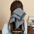 Black White Gingham Oversized Square Scarf Bow Ponytail Hair Tie view 3