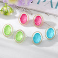 Gold Tone Chunky Transparent Faceted Oval Stud Earrings view 1