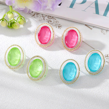 Gold Tone Chunky Transparent Faceted Oval Stud Earrings