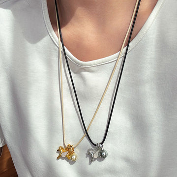 Horse And Pearl Pendant Cord Necklace In Two Colors
