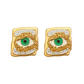 Green Eye Crystal Square Stud Earrings in Gold Tone view 5