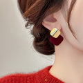Gold Tone Red Velvet Diamond Drop Stud Earrings Fashion Earrings view 4