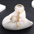 White Cat Heart Flower Wreath and Pearl Enamel Keychain view 6