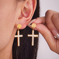 White Shell Cross Pendant Ring Earrings Stainless Steel Set view 2