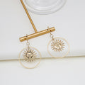 Gold Sun Face Open Round Celestial Long Hook Earrings view 2