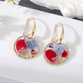Gold Tone Clear Resin Pressed Flower Butterfly and Heart Earrings view 4