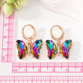 Gold Tone Faceted Crystal Butterfly Huggie Drop Earrings in Seven Colors view 4