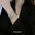 Wide Multi Bar Crossing Open Cuff Bracelet In Gold Or Silver Tone view 2
