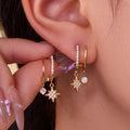 Heart and Eight Point Star Drop Earrings in Two Finishes view 2