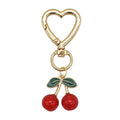 Red Cherry Enamel Heart Clasp Keychain Green Leaf Gold view 5