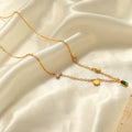 Gold Chain Necklace Green Emerald Cut Pendant Star Charms view 4