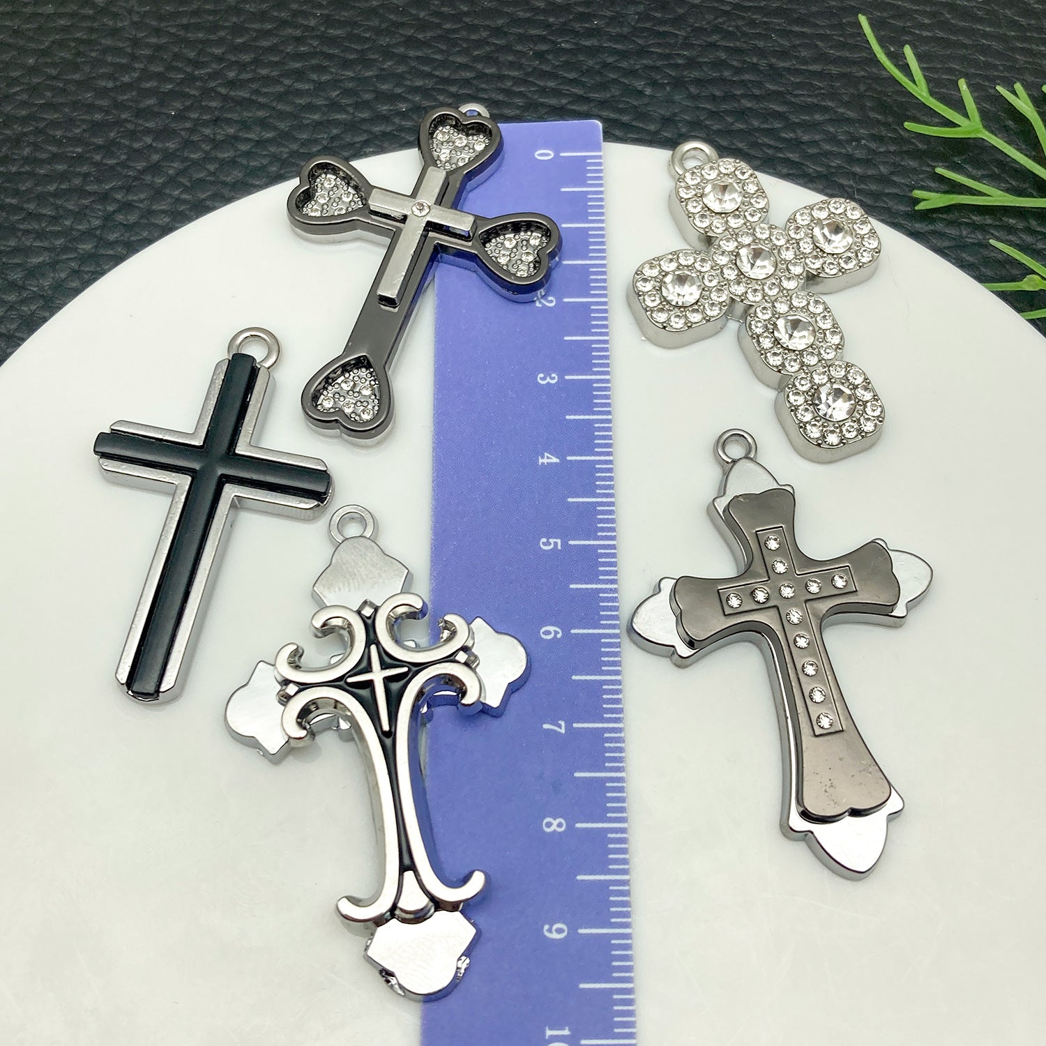 White K Zinc Alloy Rhinestone Cross charm pendant for DIY necklace street jewelry