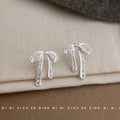 Matte Silver Lace Edge Bow Stud Earrings Openwork Metal view 3