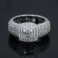 Silver Tone Square Cushion Halo Baguette Full Pave Band Ring view 1