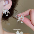 Silver Crystal Leaf Stud Earrings with Clear Floral Branch Design view 1