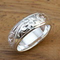 Wide Engraved Floral Scroll Band Ring In Polished Silver Tone view 2