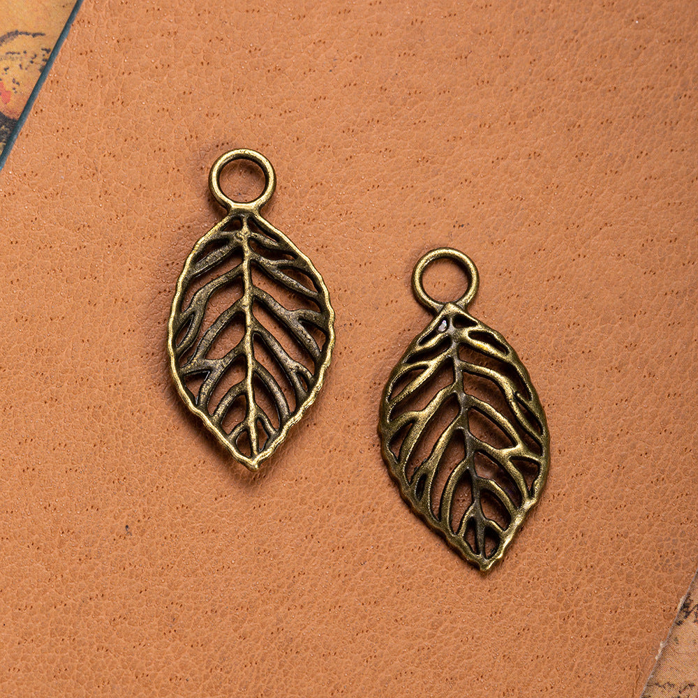 Vintage Hollow Leaf Alloy Charm Pendant 32x16mm
