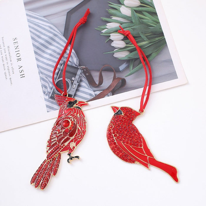 Rhinestone Cardinal Bird Hanging Ornament Red Cord Four Styles