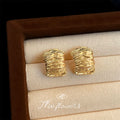 Gold Textured Wrinkled Geometric Clip Style Stud Earrings view 4