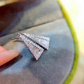 Silver Triangle CZ Stud Earrings Baguette Pave Design view 2