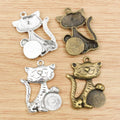 Lucky Cat Pendants with Coin Detail in Two Antique Tone Finishes view 4