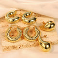 Chunky Metal Teardrop C-Hoop and Ribbed Hoop Earrings view 1