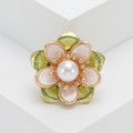 Pearl Camellia Brooch in Detailed Metal and Crystal Design view 2