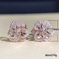 Openwork Flower Clear Stone Stud Earrings Two Metal Tones view 4
