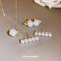 Gold Pearl Crystal Pendant Necklace and Pearl Studs view 4