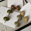 Glossy Brown Resin Rounded Geometric Statement Stud Earrings view 3