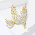 Flying Bird Crystal Brooch With Pearl Drop in Gold Tone view 3