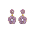 Pink Purple Double Flower Pearl Look Dangle Stud Earrings view 5