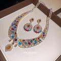 Multicolor Crystal Pearl Teardrop Earrings And Choker Necklace view 3
