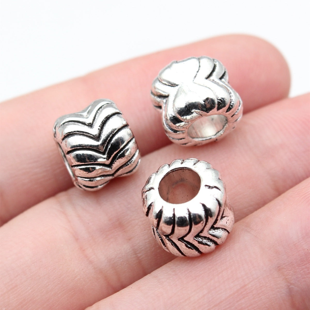 10x10x9mm 3g Antique Silver Zinc Alloy Carved Round Large Hole Spacer Beads for Bracelet Necklace DIY