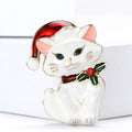 Santa Hat Cat Enamel Brooch With Holly in White or Black view 4