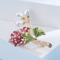 Enamel Flower Branch Brooch Pearl Buds Green Leaves Gold Tone view 4