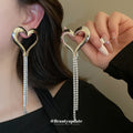 Gold Tone Open Heart Chain Tassel Earrings in Two Sizes view 4