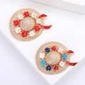 Woven Look Floral Sun Hat Brooch with Ribbon in Two Colorways view 3