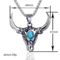Antique Silver Bull Head Pendant Necklace Turquoise Chain view 4