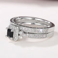 Square Halo Two-Ring Set In Black Or Clear Center Stones view 3