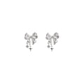 Silver Tone Crystal Bow and Star Drop Stud Earrings view 5