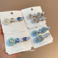 Silver Resin Disk Crystal Bow Duckbill Hair Clip Sets view 2
