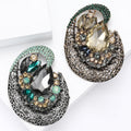 Openwork Oval Crystal Brooch in Teal or Champagne Colors view 3