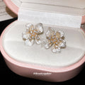White Floral Crystal Earrings in Three Gold and Silver Styles view 7